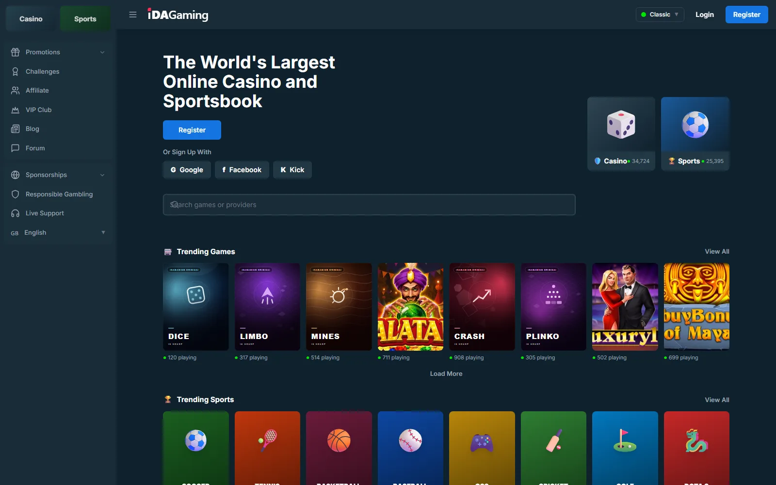idaGaming player front end